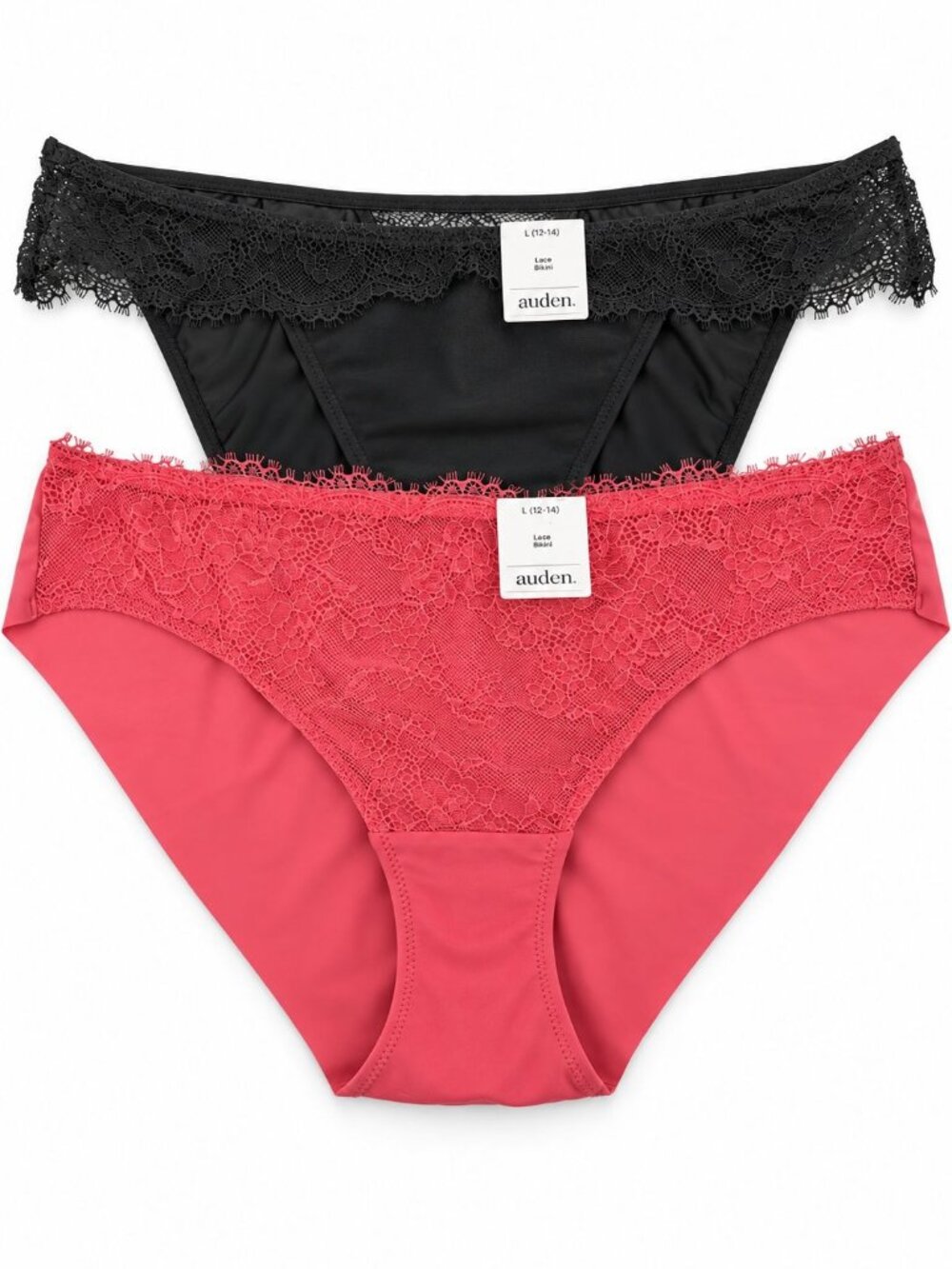 Auden Large (12-14) Lace Bikini Panties 2-Pack Grey & Pink